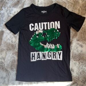 OshKosh Dinosaur Black T-Shirt - Flip Shirt - Kids Size 8